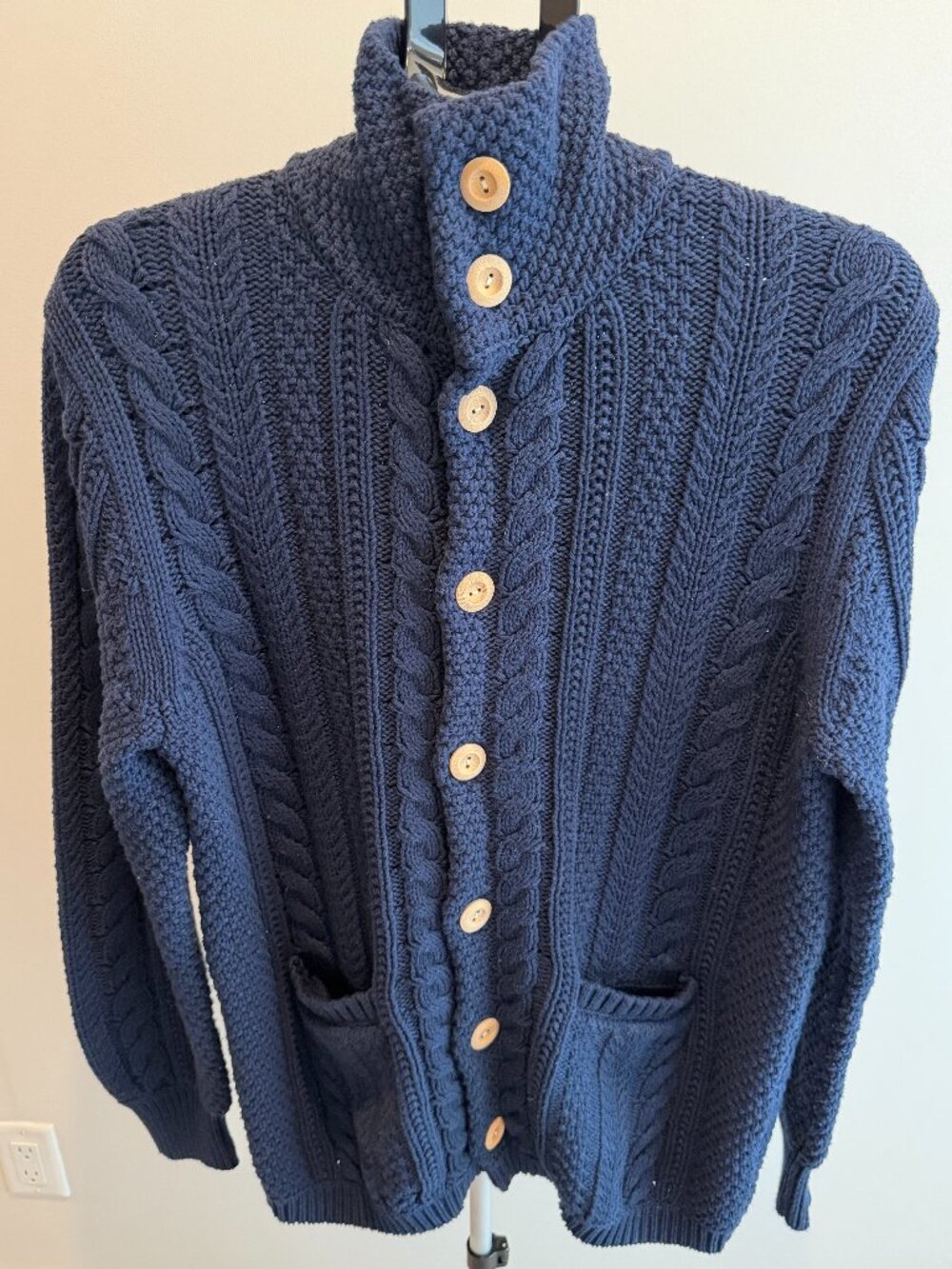 J. Crew Cable Knit Button Up Cardigan Sweater Navy Blue (Medium)